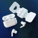 White wireless earbuds
