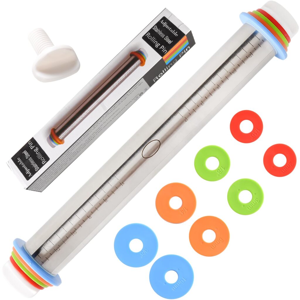 Adjustable rolling pin with removable rings