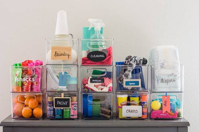 label clear storage bins